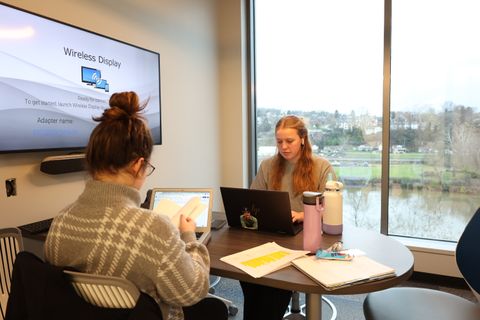 Business Students Study in Reynolds Hall 