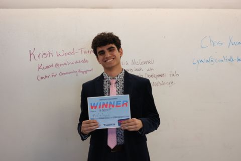 Tino Kayafas, entrepreneurship student and owner of Philotimo Enterprises, at the March Idea Challenge in 2022