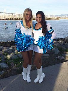 Freels and Biafora in cheer uniforms
